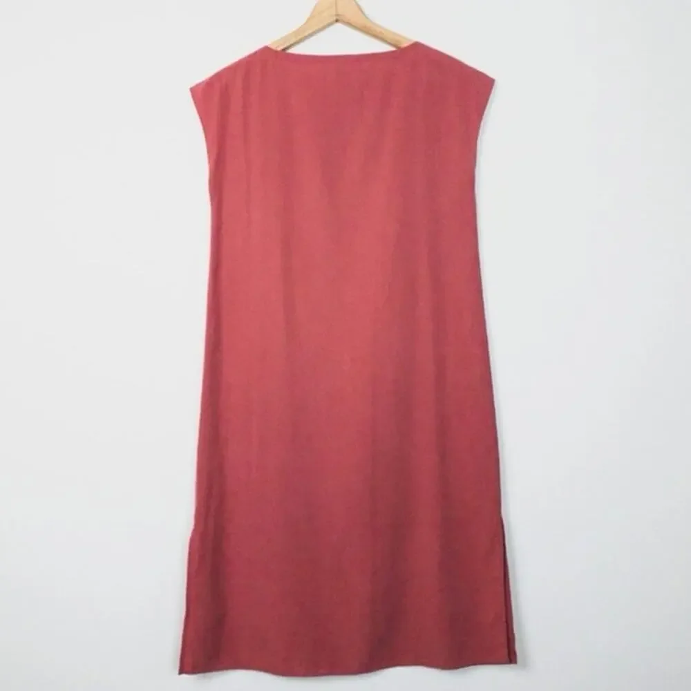 NWOT Eileen Fisher CHUTNEY Sandwashed Tencel Bateau Neck Midi Shift Dress M $228 - Picture 2 of 6